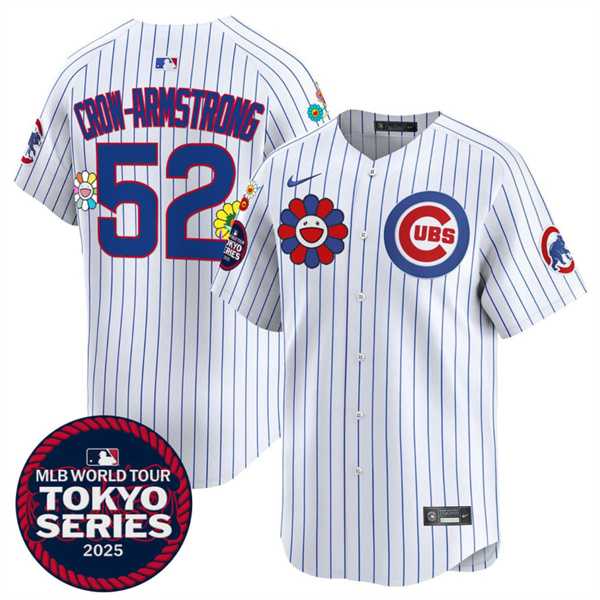 Men%27s Chicago Cubs #52 Pete Crow-Armstrong White 2025 Tokyo Series Limited Stitched Jersey Dzhi->chicago cubs->MLB Jersey